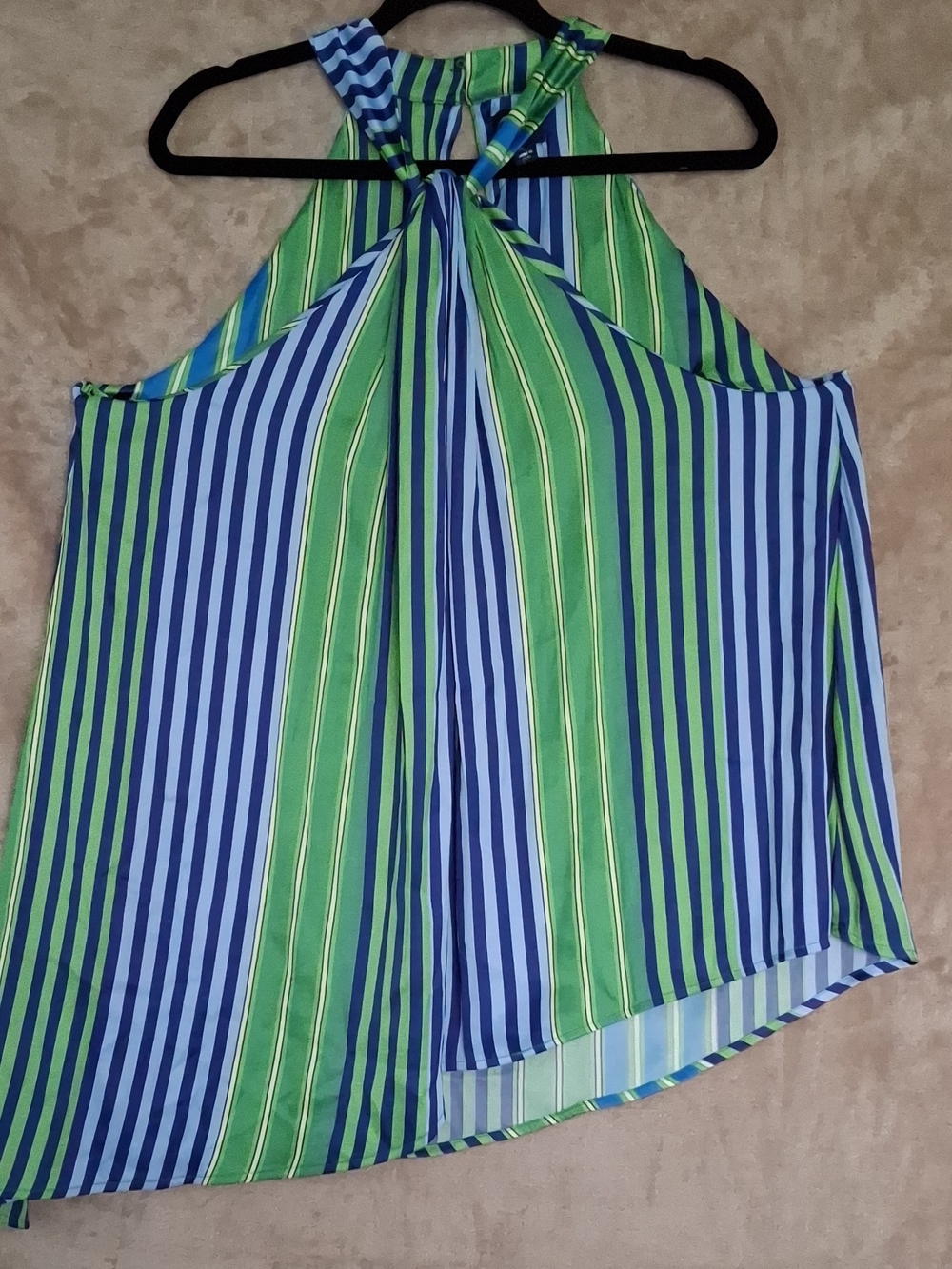 Striped Blue and Green Halter-Neck Tank Top